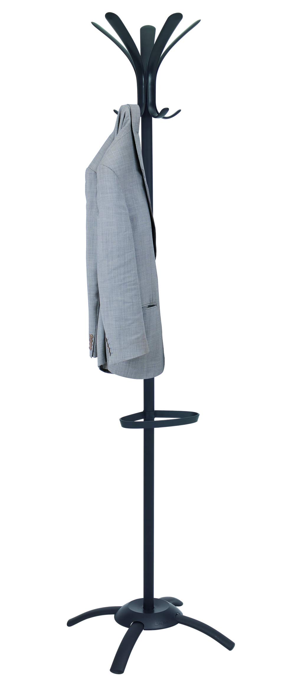 Black Coat Stand - Premium Wooden Coat Rack with Hooks for Jackets, Hats & Scarves | Sturdy Freestanding Entryway Organizer for Hallway, Bedroom & Office (PMCLEON)