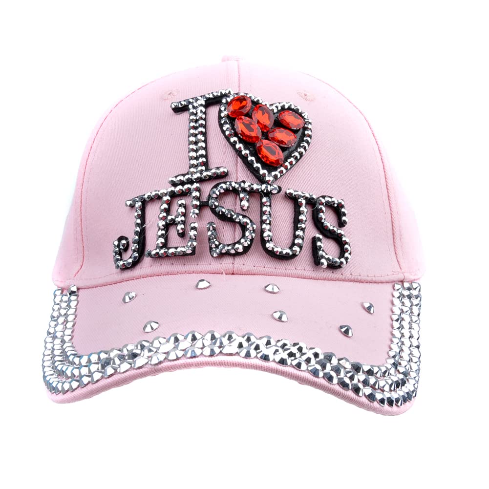 Bling Rhinestone Hats for Women - I Love Jesus Baseball Cap with Adjustable Denim Design | Perfect for Golf, Church & Casual Wear