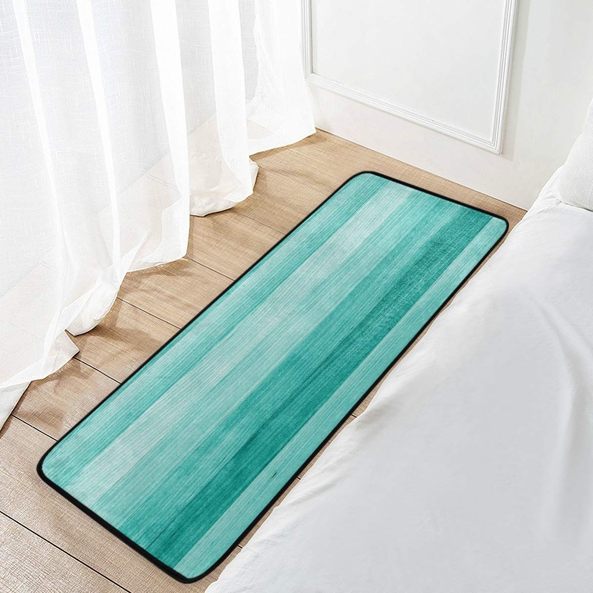 Non-Slip Washable Kitchen Rug Floor Mat - Teal Turquoise Green Wood Pattern, Anti-Fatigue Comfort Cushion for Standing | Perfect for Kitchens, Laundry Rooms & High-Traffic Areas