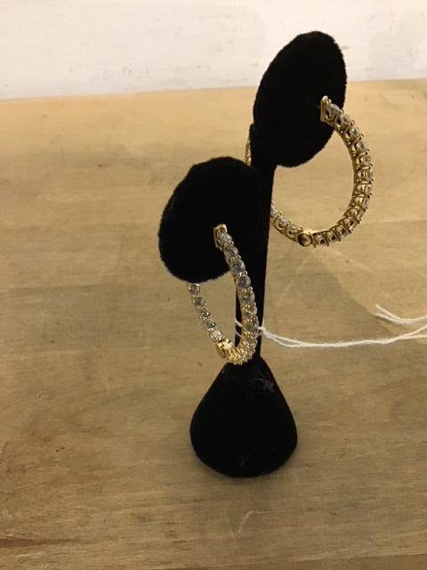 14K Gold Overlay 925 Sterling Silver Hoop Earrings with Cubic Zirconia - Perfect for Everyday Wear, Parties & Gifts