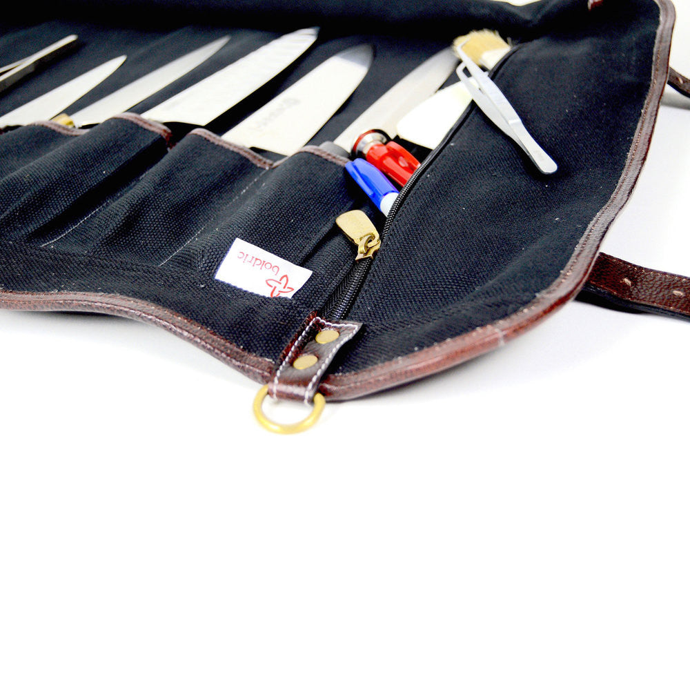 Boldric Black 9-Pocket Canvas Knife Roll Bag - Professional Chef Knife Organizer for Kitchen, Camping & Outdoor Cooking