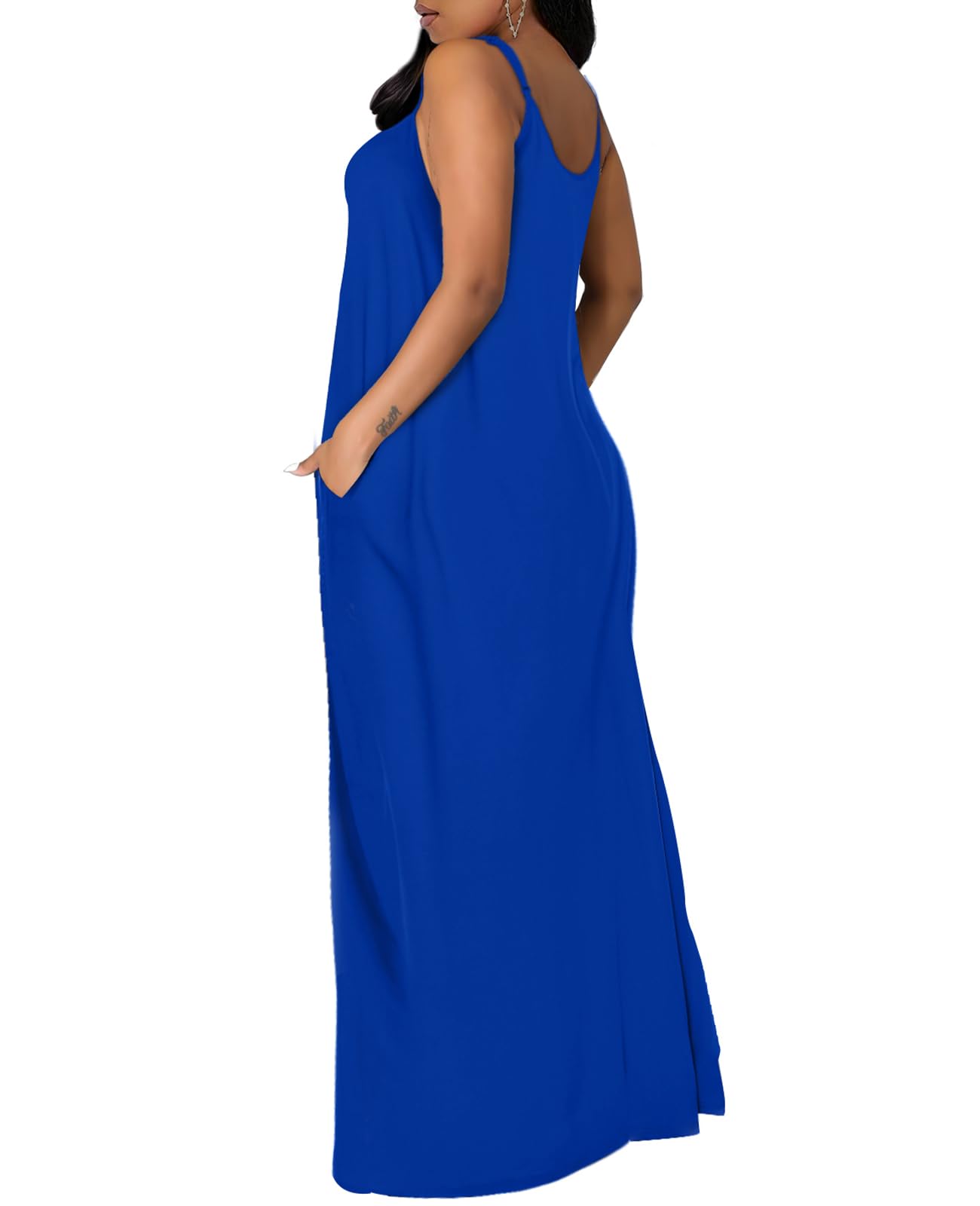 OFEEFAN Women's Summer Maxi Dress - Spaghetti Strap Flowy Long Dress with Pockets | Casual Beach Dress, Vacation Outfit, Boho Chic Style for Outdoor Parties & Date Nights
