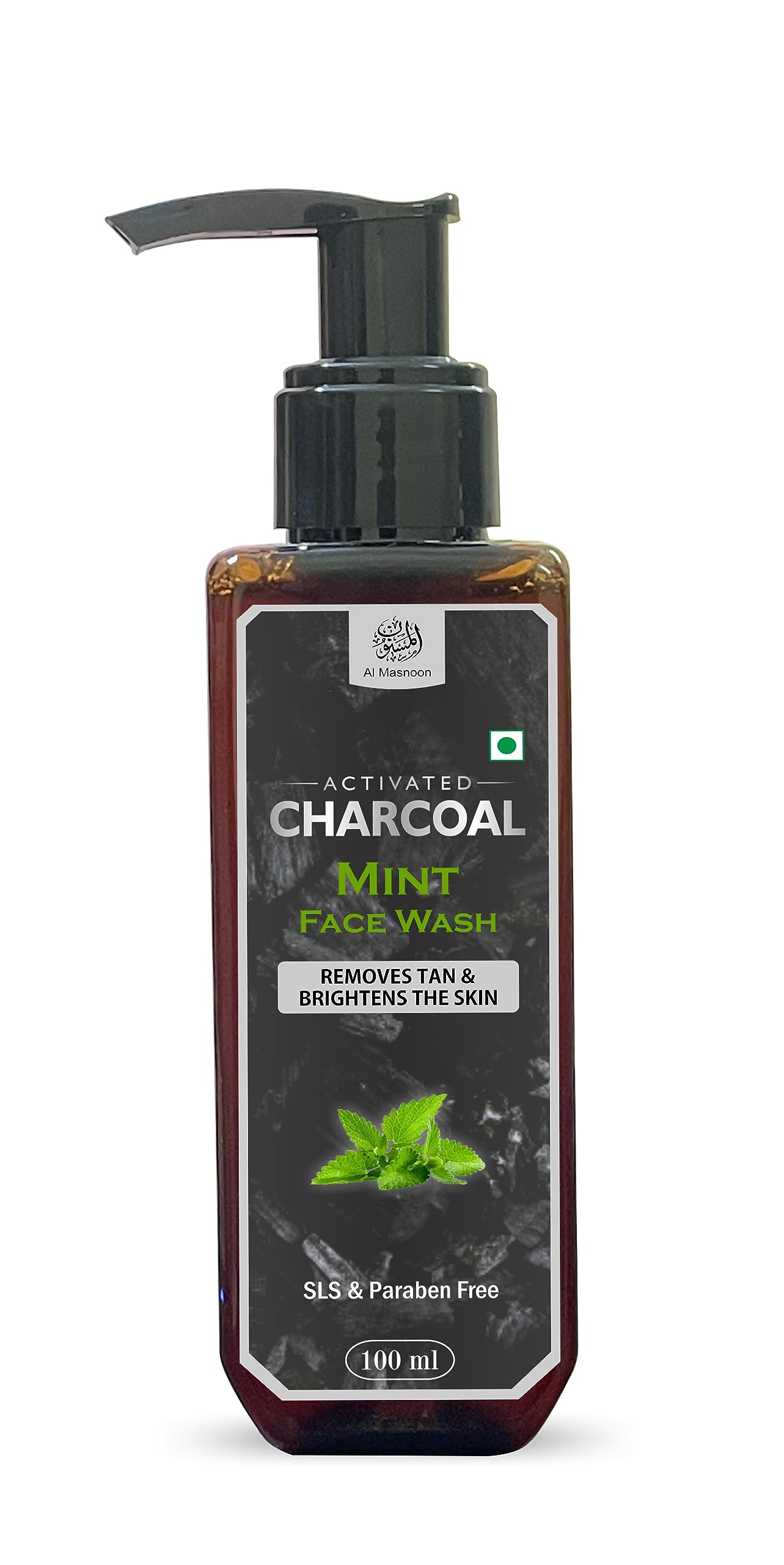 Activated Charcoal Face Wash with Mint - SLS & Paraben Free - Removes Tan for Clear Skin - 100ml