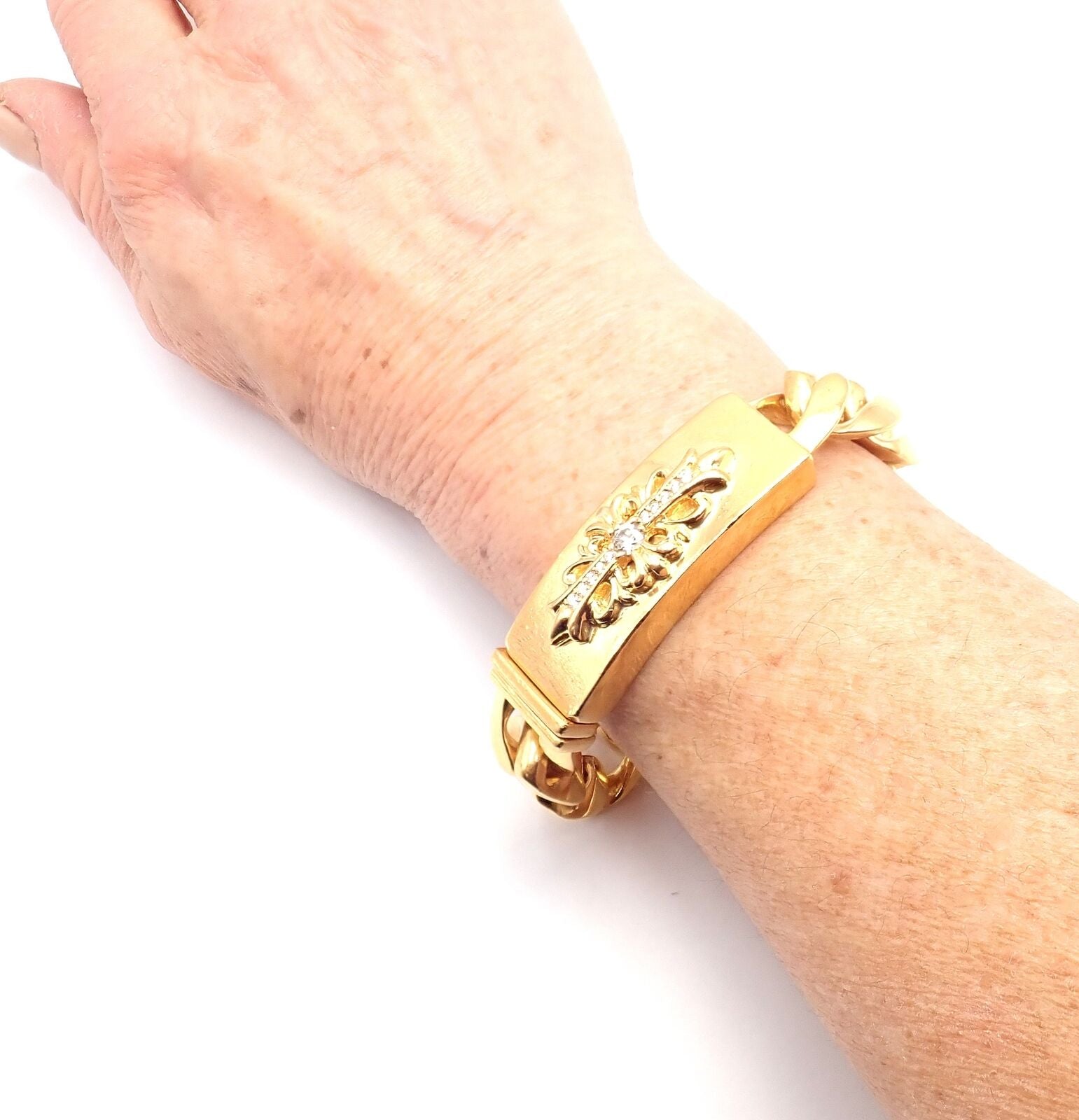 Authentic Chrome Hearts 22k Yellow Gold Diamond Heavy Link ID Bracelet for Men & Women - Luxury Vintage Jewelry Gift for Anniversary, Birthday & Special Occasions