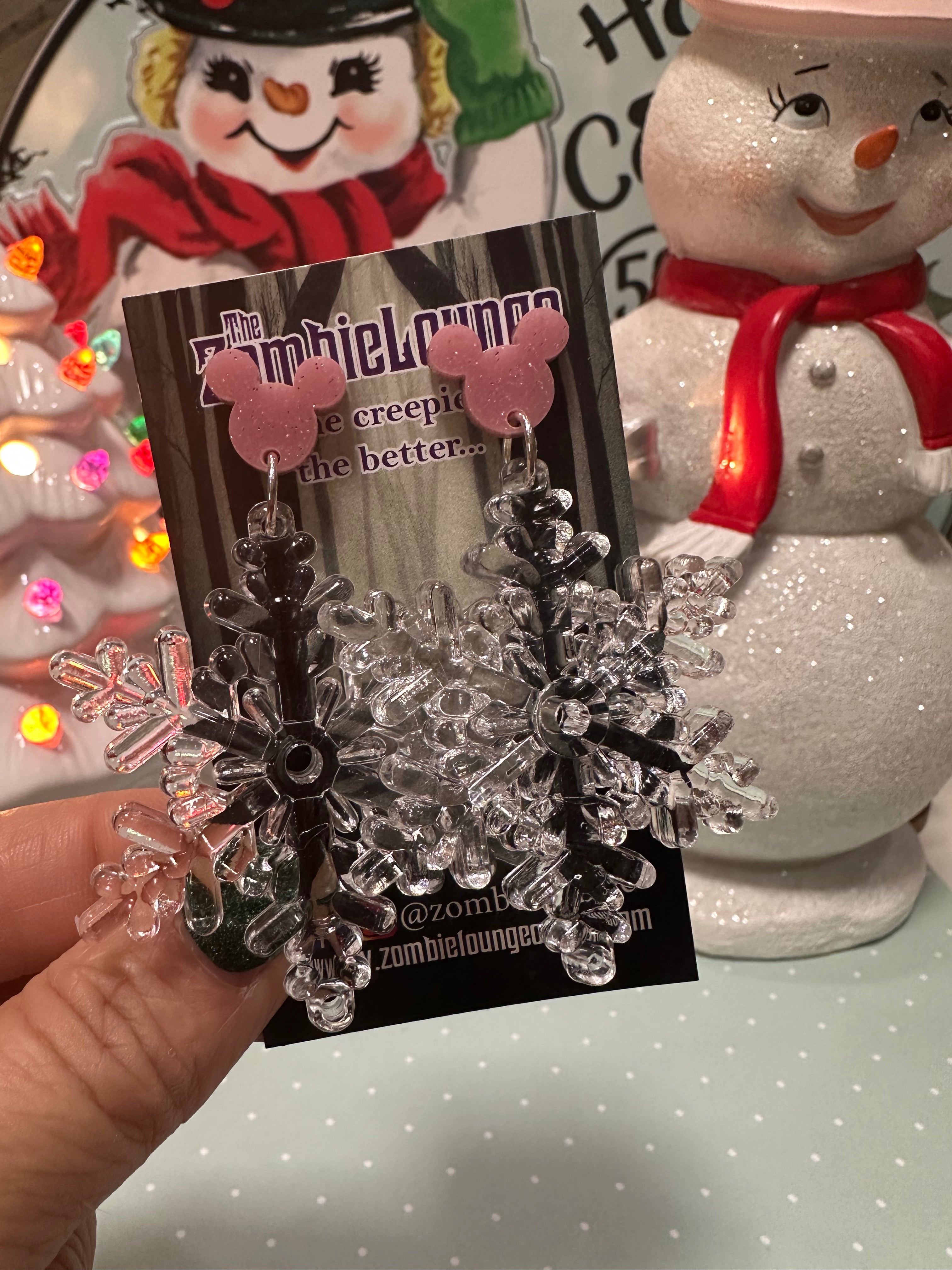 Disney Mickey Mouse Snowflake Earrings for Women - Christmas Holiday Party Jewelry Gift - Perfect for Winter Festivals, Costume Accessories & Disney Fan Collections