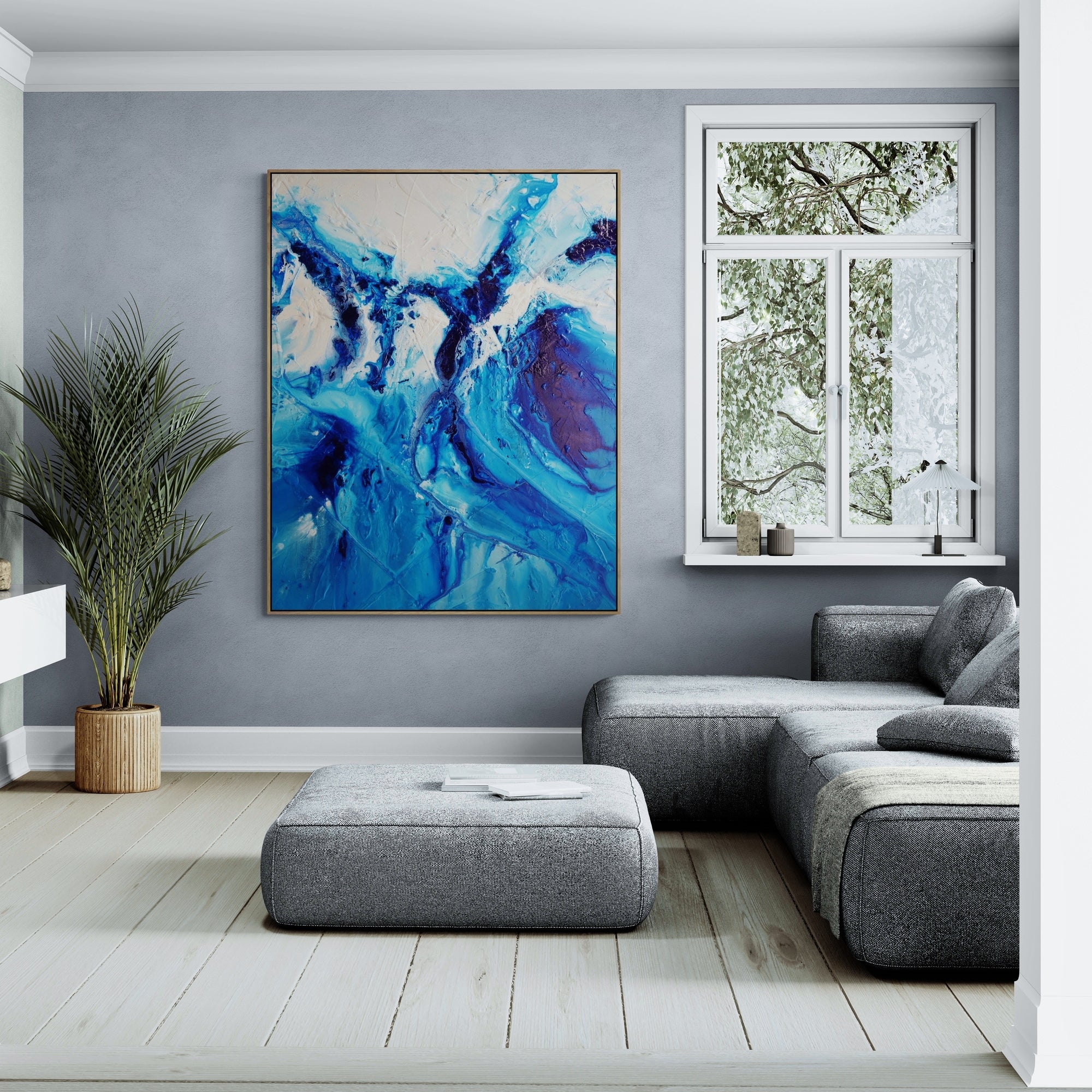 120cm x 150cm Sapphire Spell Textured Abstract Wall Art Painting - Modern Blue Canvas Art for Living Room, Bedroom & Office Decor