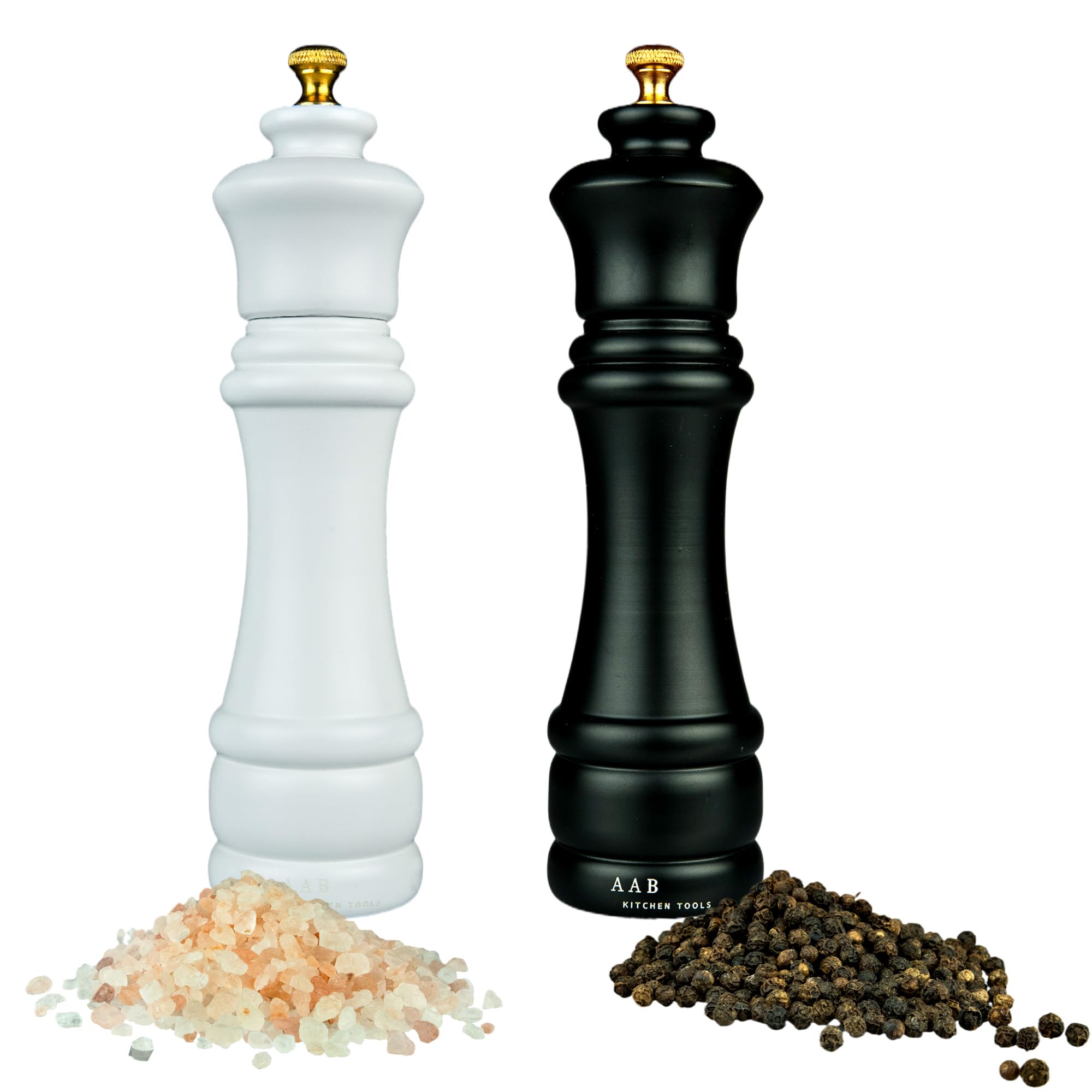 Premium Wooden Salt and Pepper Grinder Set - 8 Inch Adjustable Manual Mill with Ceramic Grinding Core - Refillable Spice Shakers for Kitchen, Dining & Gifting (2-Pack) - Perfect for Home Cooking, Restaurants and Dinner Parties