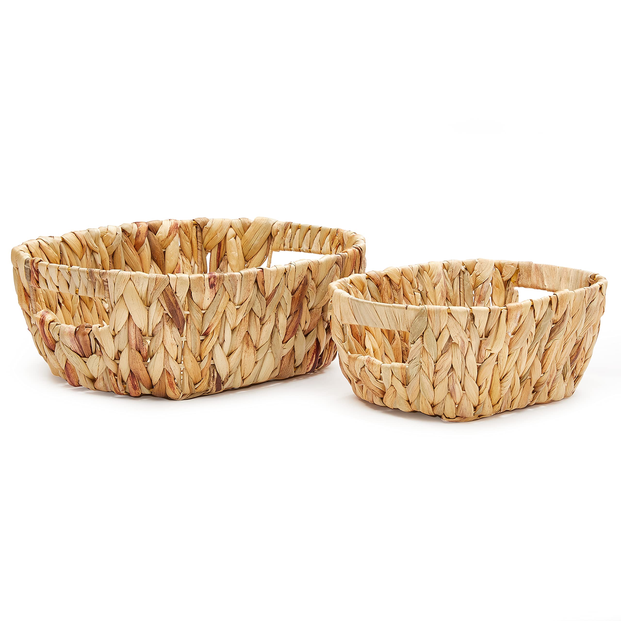 Americanflat Handwoven Water Hyacinth Storage Baskets with Handle - Set of 2 (1 Large & 1 Small) Natural Wicker Baskets for Home Organization - Perfect for Living Room, Bedroom & Bathroom Storage