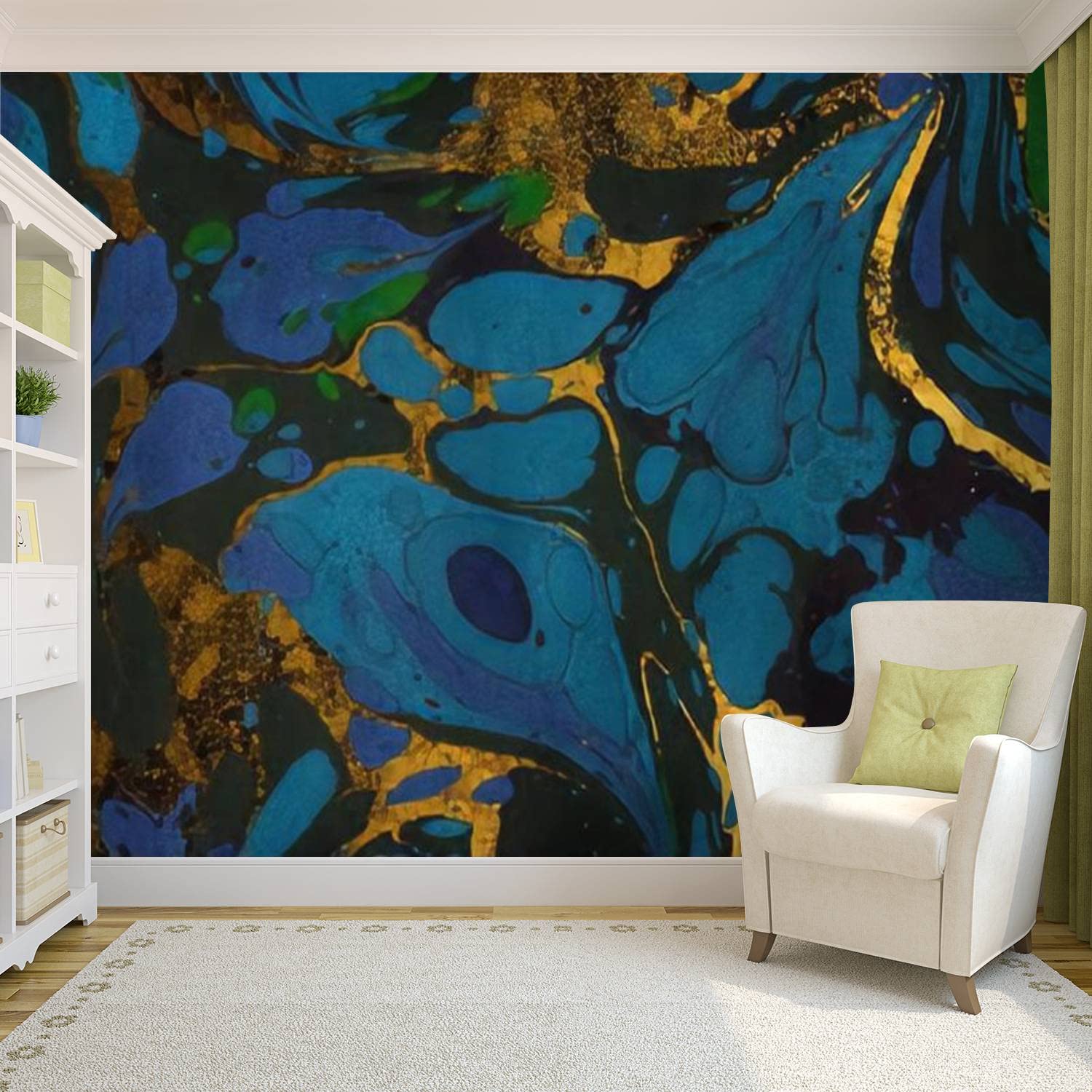 Self-Adhesive PVC Wallpaper - Marble Texture Ebru Handmade Wave Design, Peel & Stick Wall Mural for Living Room & Bedroom - Waterproof Home Decor Wall Sticker for Walls, Furniture & DIY Projects