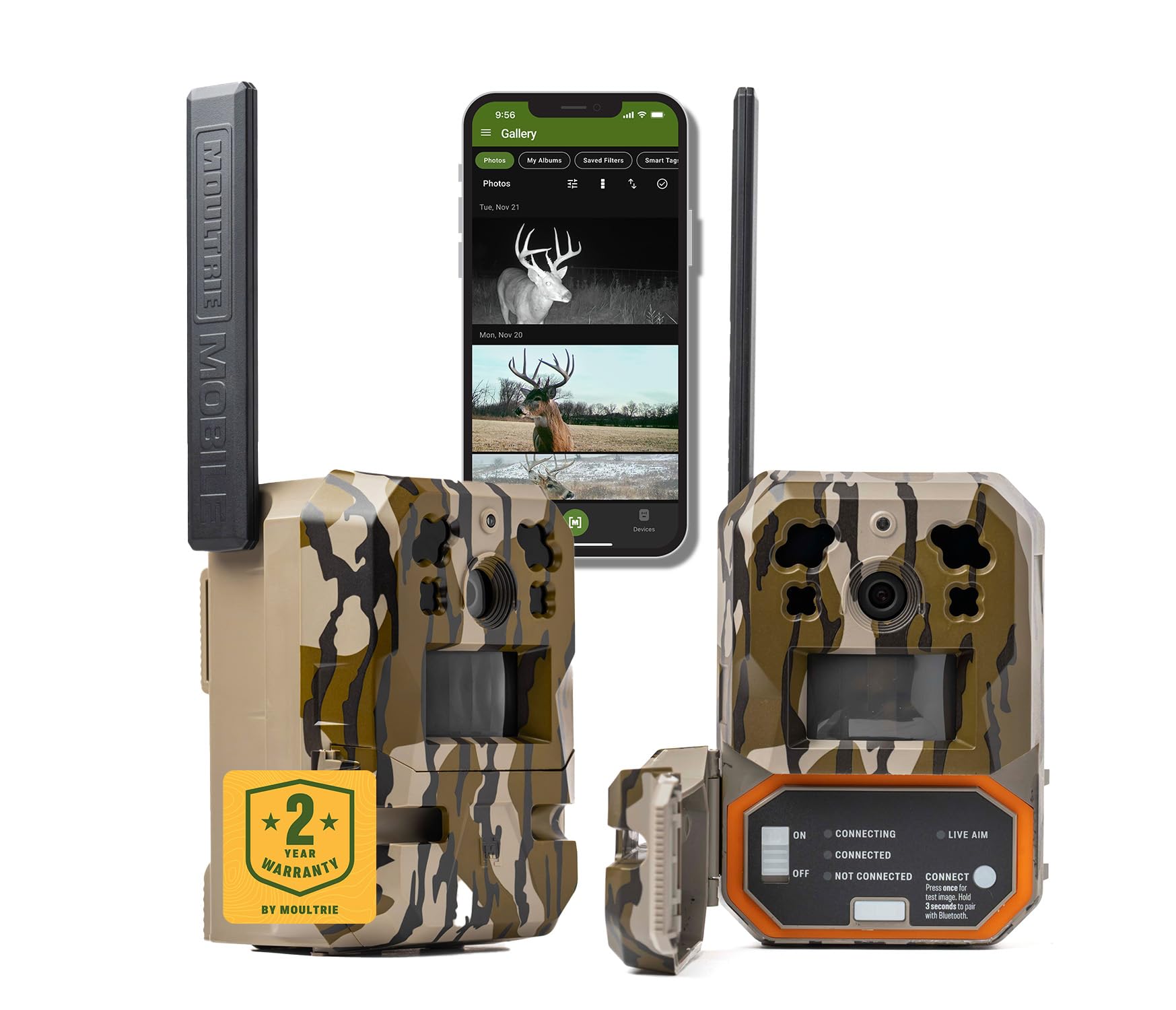 Moultrie Edge Pro Cellular Trail Camera 2 Pack - Auto Connect, Nationwide Coverage, False Trigger Elimination, 1080p HD Video with Audio, 100ft Detection Range - Ideal for Wildlife Monitoring, Hunting, and Property Security