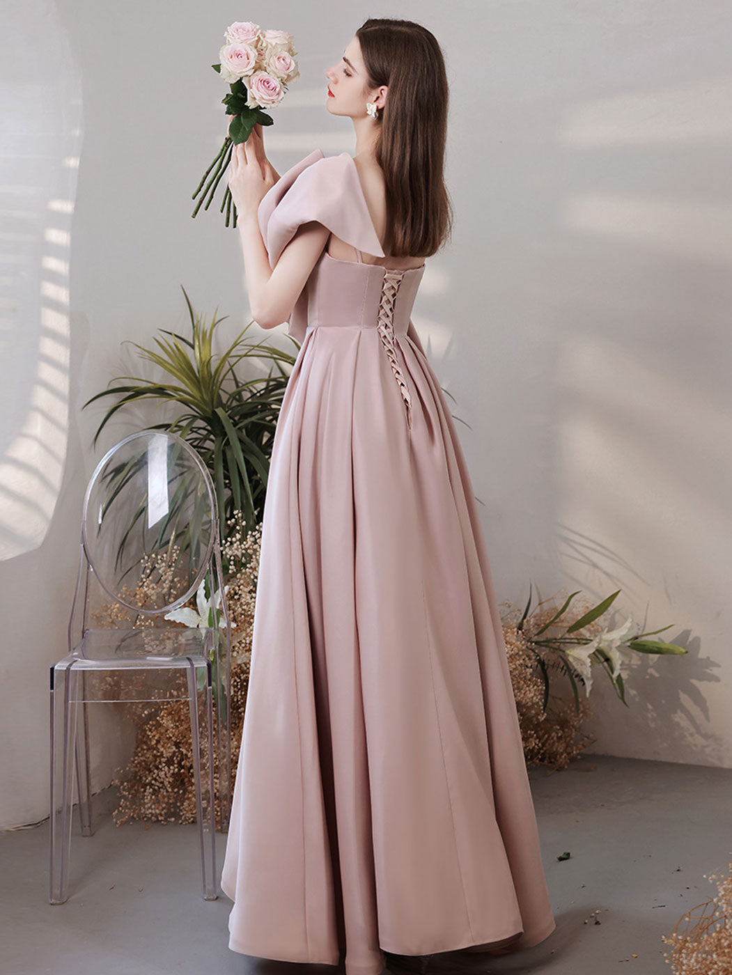 Elegant A-Line Pink Long Prom Dress for Women - Formal Bridesmaid Party Gown | Perfect for Homecoming, Wedding, Evening Events & Special Occasions