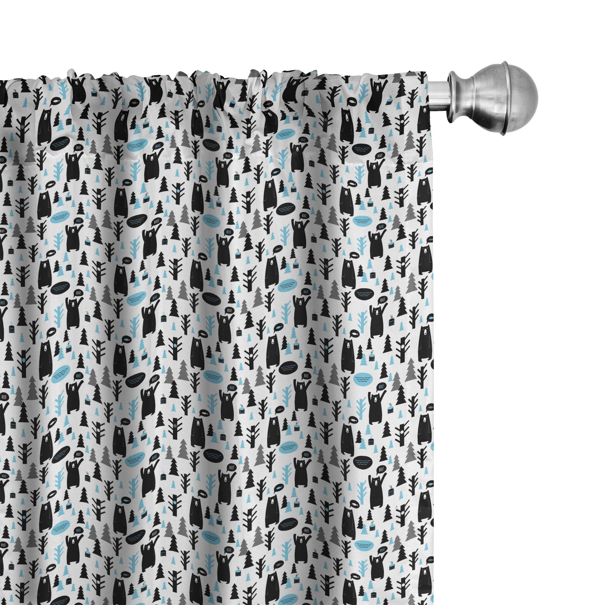 Ambesonne Bear Window Curtains - Modern Cartoon Style Forest Animals & Christmas Trees Design - Lightweight Blackout Curtains 2-Panel Set with Rod Pocket (28