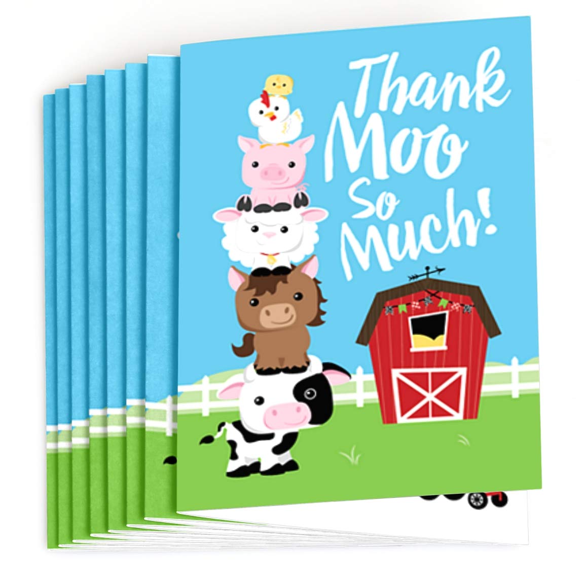 Big Dot of Happiness Farm Animals Thank You Cards - 8 Count for Baby Shower, Birthday Party & Special Events - Cute Animal Theme Appreciation Notes for Guests