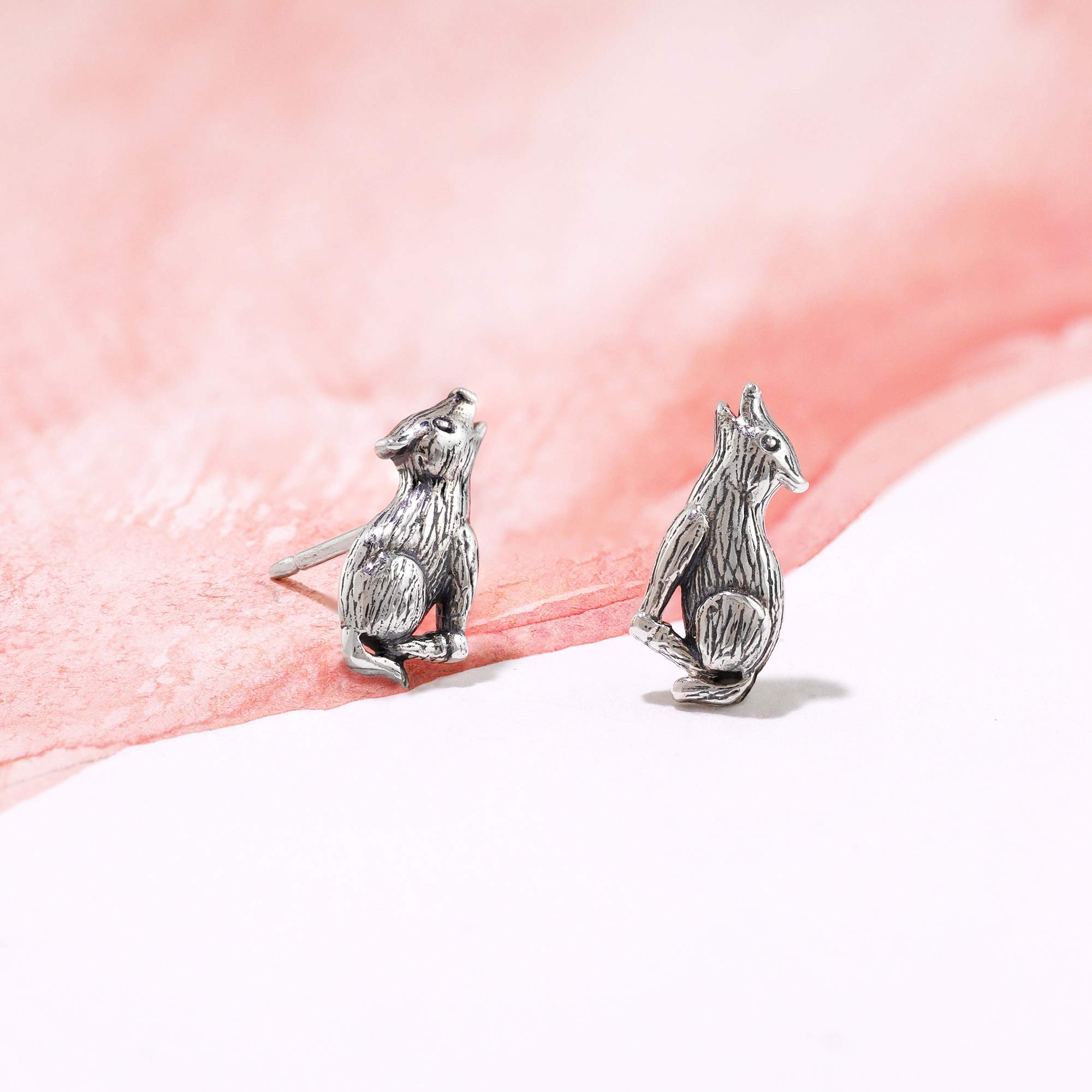 Sterling Silver Howling Wolf Stud Earrings for Women | Boma Jewelry | Hypoallergenic & Tarnish-Resistant | Perfect for Everyday Wear, Gifts & Boho Fashion