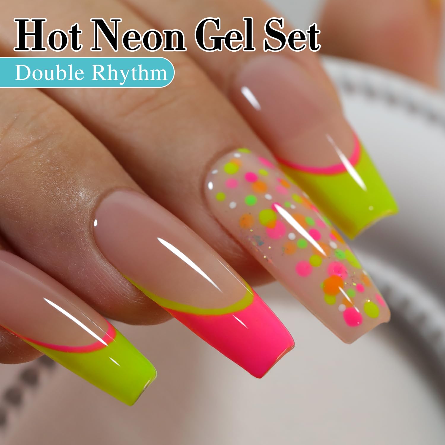 6 Colors Double Rhythm Gel Nail Polish Set - Pastel Milky Nail Starter Kit for DIY Salon & Home Manicure (Neon Pink, Blue, Green, Yellow, Purple, Orange) - Perfect for Spring Nails, Bridal Party, Girls Night Out & Nail Art Designs