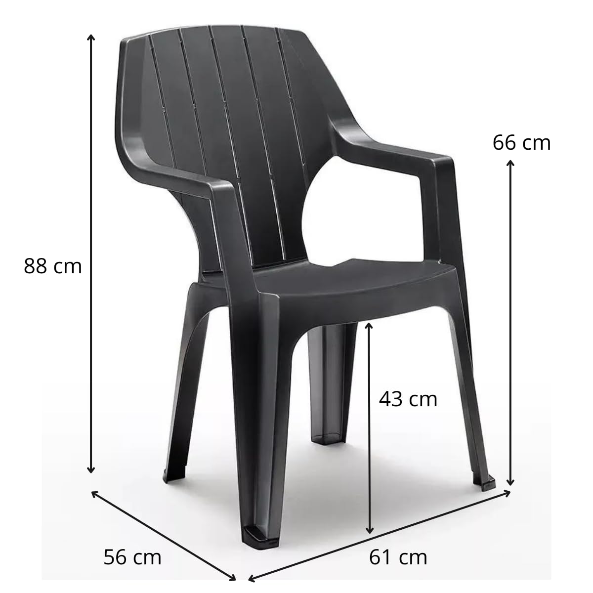 Stackable Plastic Outdoor Garden Chairs with Wood Effect - 4-Piece Patio Furniture Set in Anthracite for Backyard, Poolside, and Terrace Use