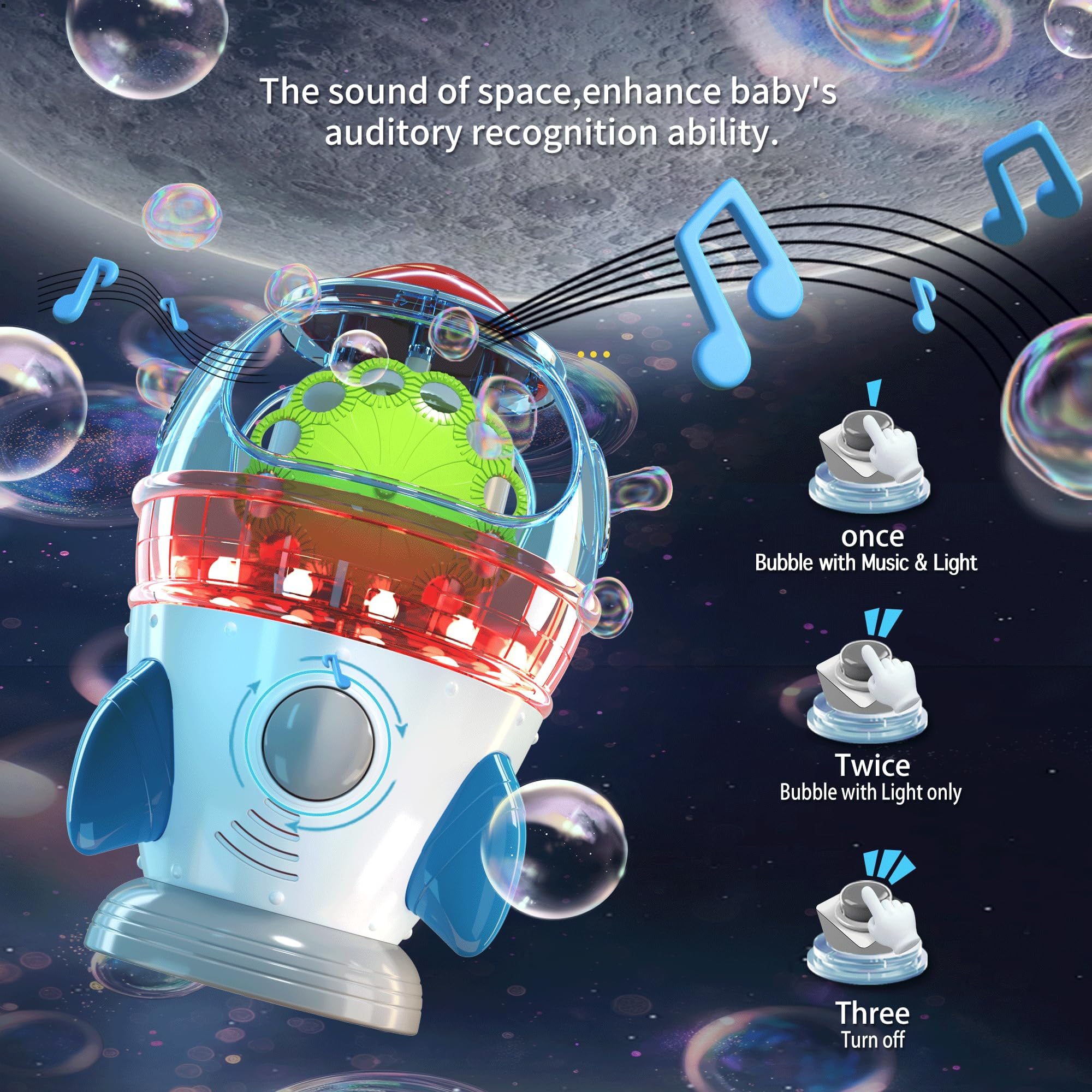 360° Auto Rotating Bubble Blower Machine with 2 Fans, LED Lights & Music - Fun Bubble Maker Toy for Kids Ages 1-3 | Perfect for Birthday Parties, Outdoor Play & Gift Giving (Ideal for Boys & Girls)
