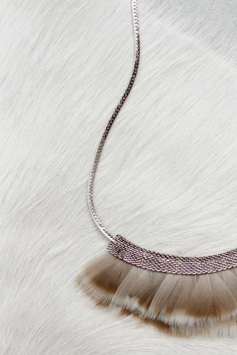 Elegant Mesh Feather Bib Statement Necklace for Women - Grey | Boho Chic Jewelry for Parties, Weddings & Special Occasions