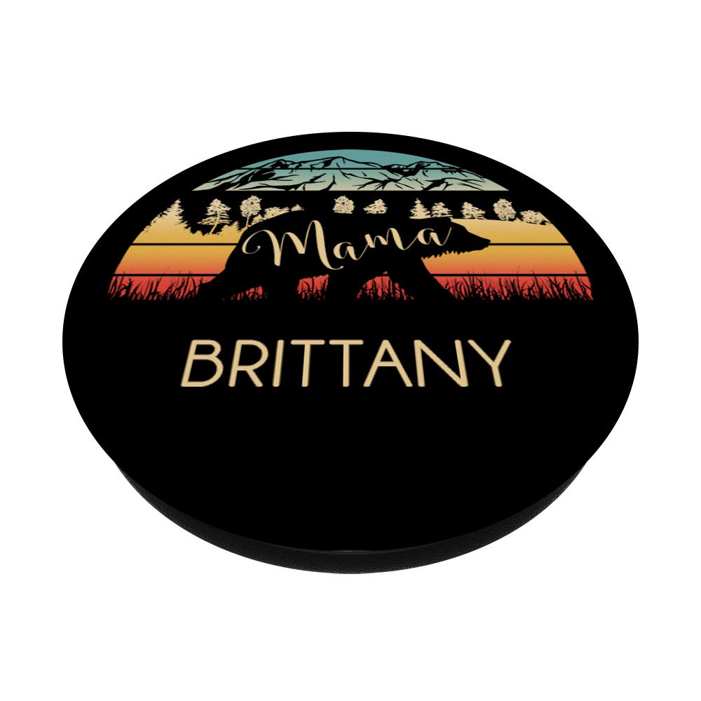 Personalized Brittany Name Gift - Retro Mountains Mama Bear PopSockets Phone Grip & Stand for iPhone, Samsung | Perfect for Travel, Work & Daily Use