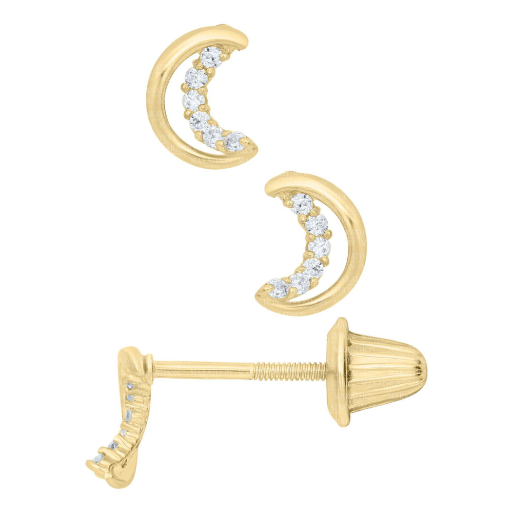 14K Gold Half Moon Stud Earrings for Kids – Hypoallergenic & Durable Children's Jewelry for Birthdays, Parties & Special Occasions