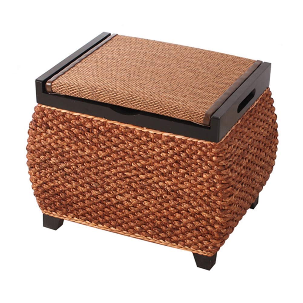 Handmade Rattan Woven Storage Ottoman Bench - Multifunctional Footrest, Toy Box & Shoe Stool for Living Room (45x36x40cm, 2 Colors) - Perfect for Home Decor, Kids' Room & Small Space Organization