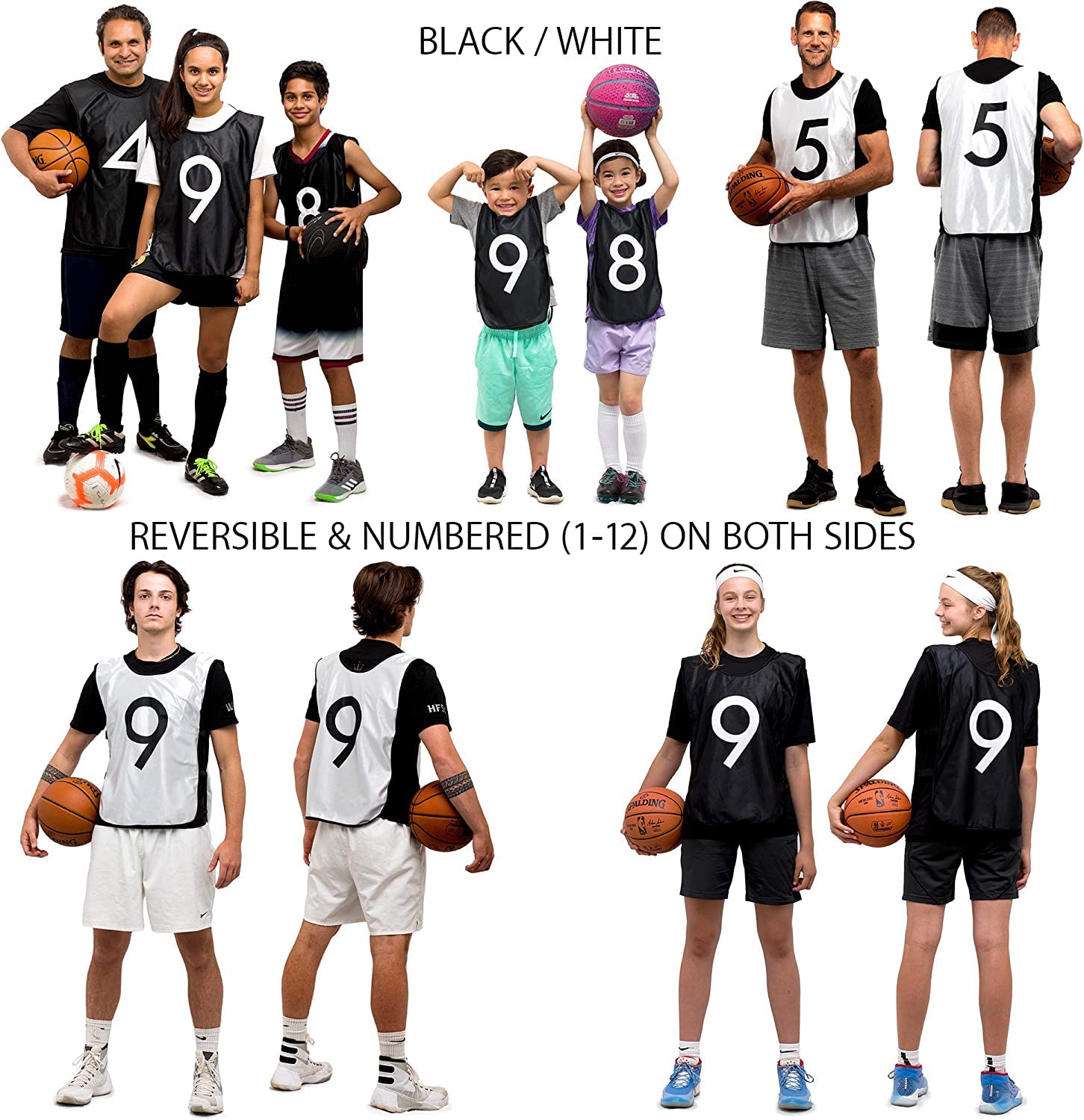 Reversible Numbered Practice Vests for Soccer & Basketball - Pinnies for Games, Tryouts, Leagues, and Team Training