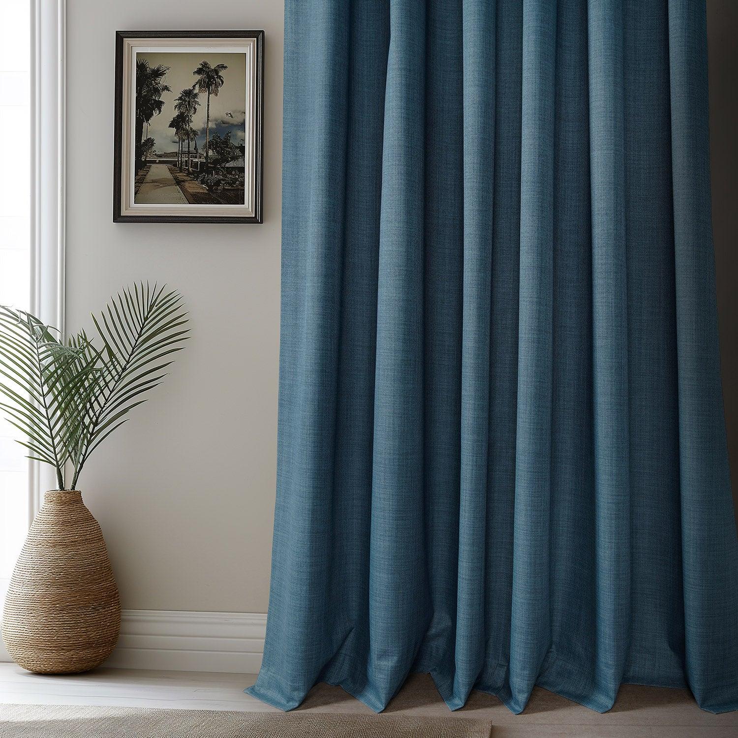 Premium Dark Blue Vienna Basic Linen Blackout Curtains - Set of 2 Panels for Living Room & Bedroom - Noise Reducing & Light Blocking Window Treatments for Home Decor