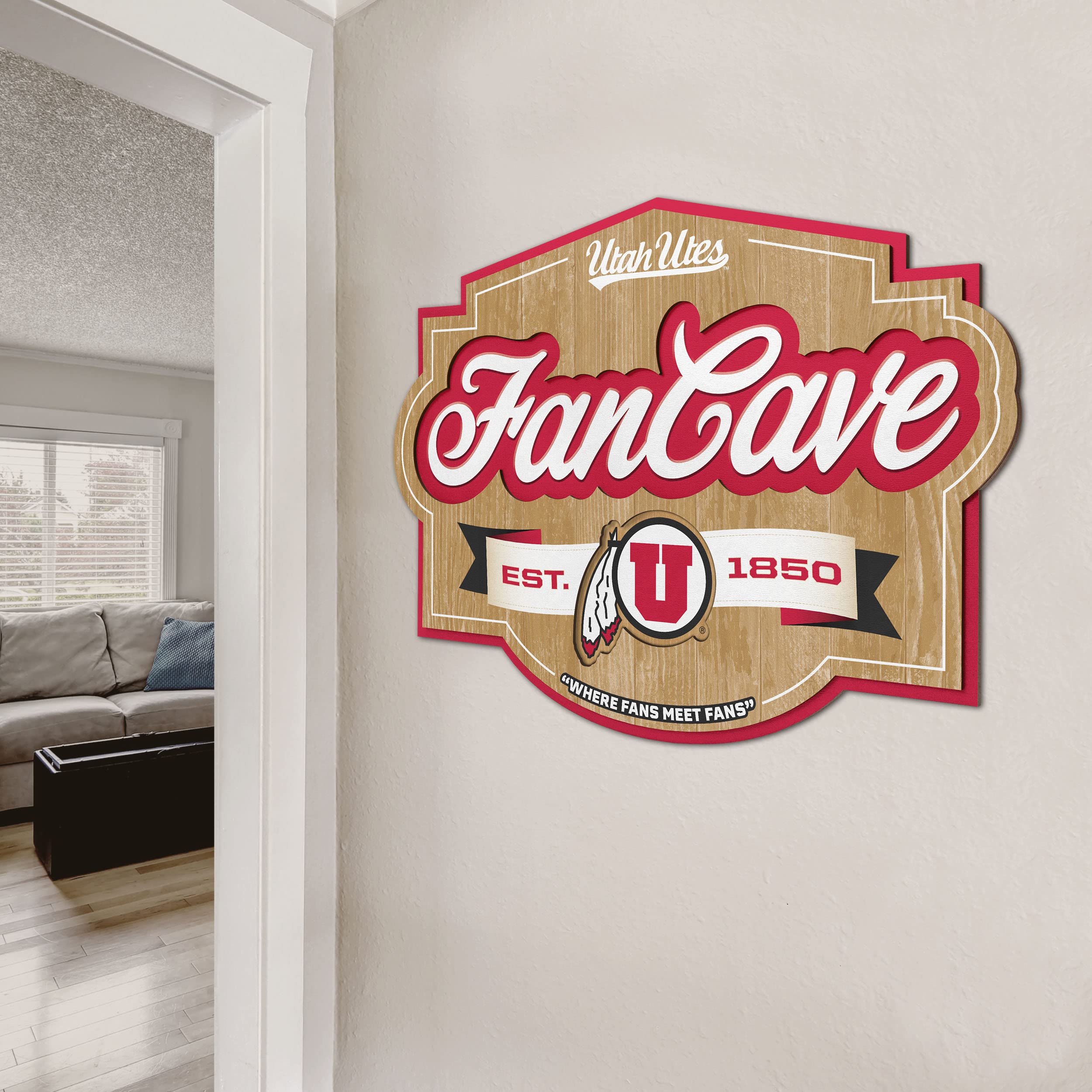 YouTheFan NCAA College Sports Fan Cave Sign - Perfect for Game Room, Man Cave, and Tailgating Decor