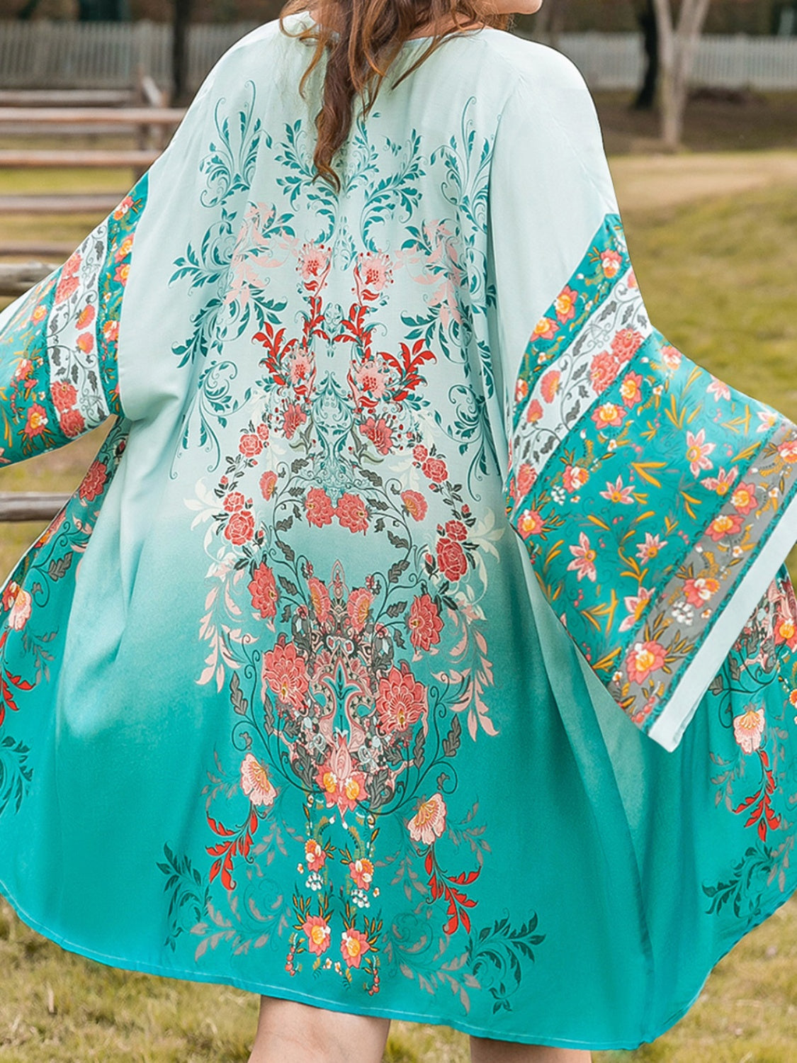 Stylish Plus Size Printed Open Front Long Sleeve Cover Up - Perfect for Beach, Pool, or Summer Outings