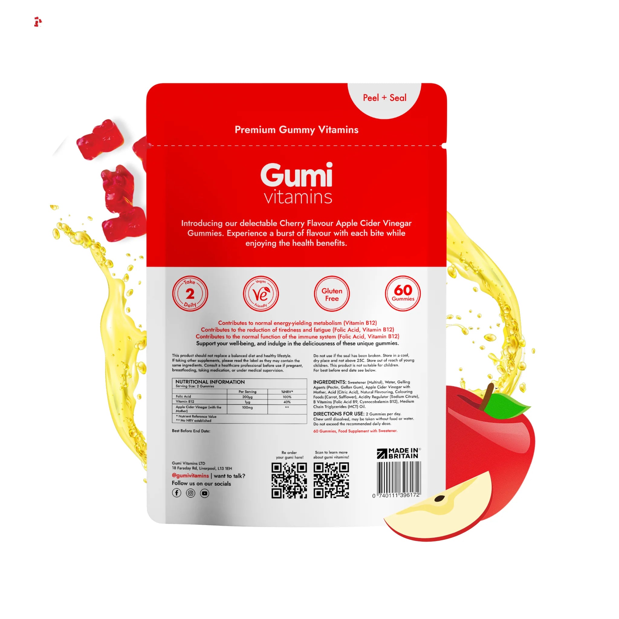 Gumi Vitamins Detox Apple Cider Vinegar Gummies - Immune Support & Digestive Health - Perfect for Daily Wellness Routine & Detox Cleansing