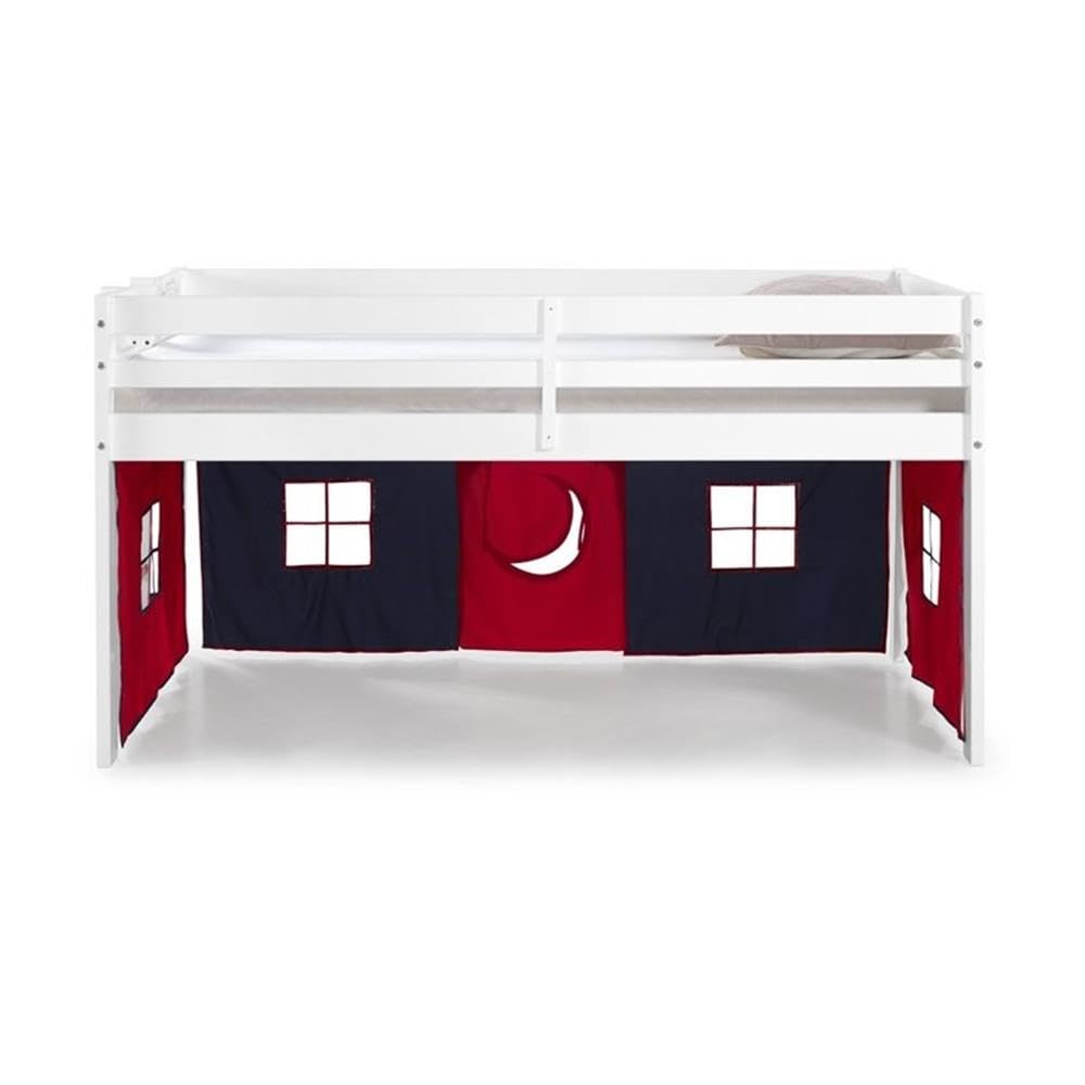 Roseberry Kids Twin Junior Loft Bed with Playhouse Tent - White Frame & Blue/Red Options | Space-Saving Bunk Bed for Small Rooms, Playful Sleep Solution for Toddlers & Kids