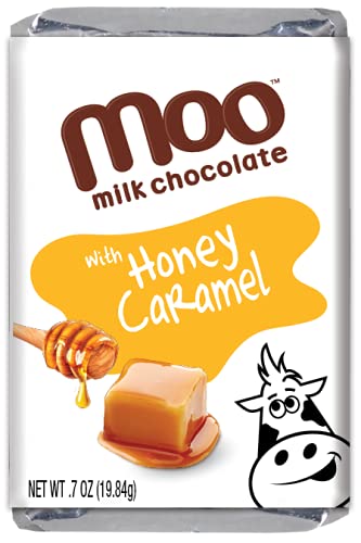 **Moo Chocolates All Natural Milk Chocolate Mini Bars with Honey Caramel – 0.7 oz, 14 Count (Pack of 1) | 70 Calorie Healthy Snacks for On-the-Go, Lunchboxes, Office, Travel & Gifts**