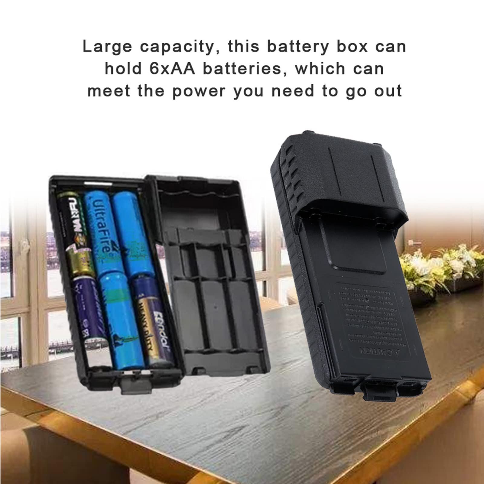 Baofeng UV5R Extended Battery Box with 6 AA Battery Tester - Compatible with UV5R, UV5RE, UV5RA Walkie Talkies - Perfect for Outdoor Adventures, Emergency Communication, and Hiking