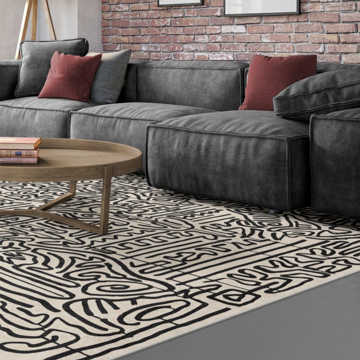 Ruggable x Keith Haring Washable 8x10 Large Area Rug | Freestyle Black & Ivory Non-Slip Rug | Premium Washable Rug for Living Room, Bedroom, Kitchen, Office & Classroom | Perfect for High-Traffic Areas & Pet-Friendly Homes