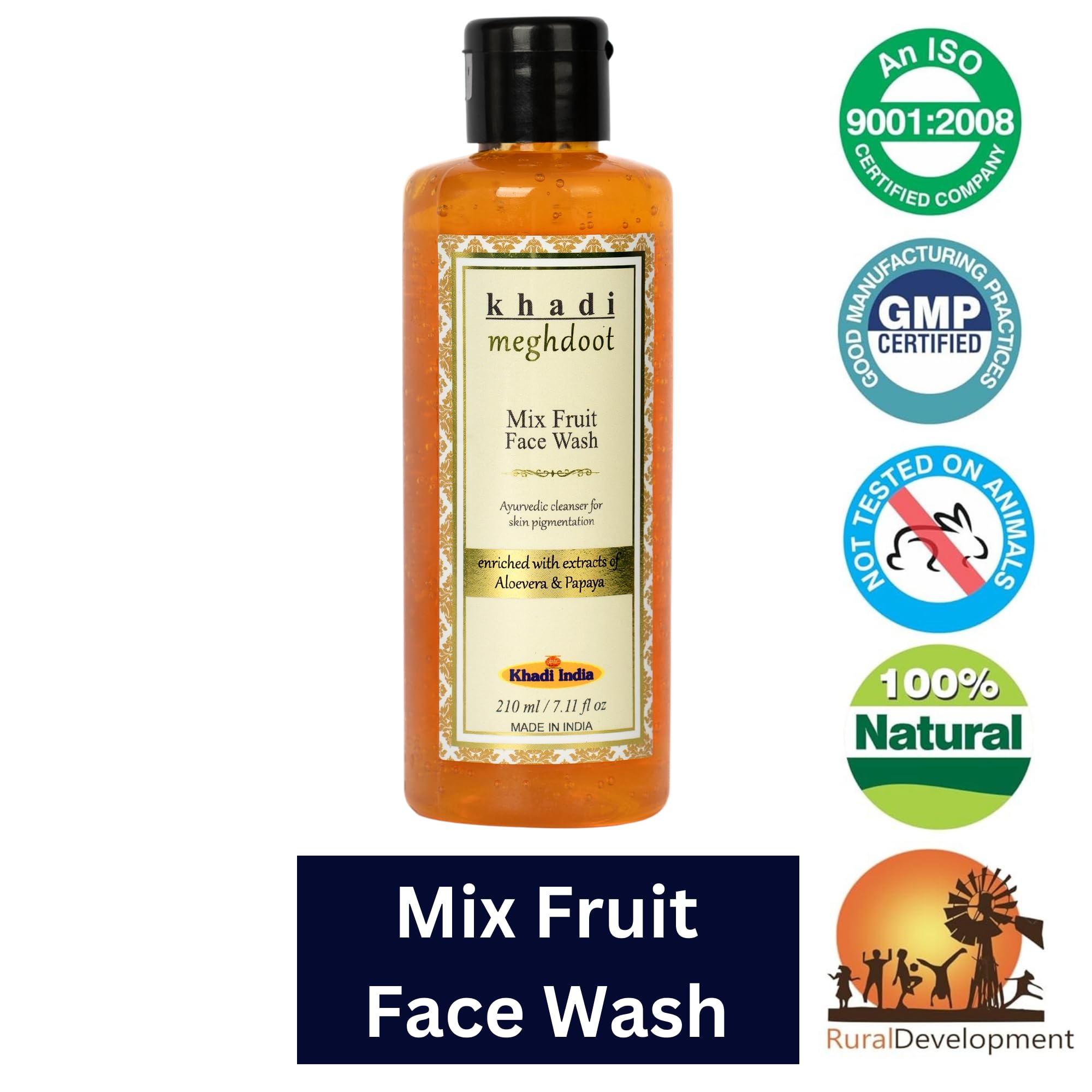 MEGHDOOT Khadi Mix Fruit Face Wash 210ml (Pack of 2) - Natural & Organic Cleanser for Glowing Skin - Perfect for Daily Skincare Routine & Acne-Prone Skin
