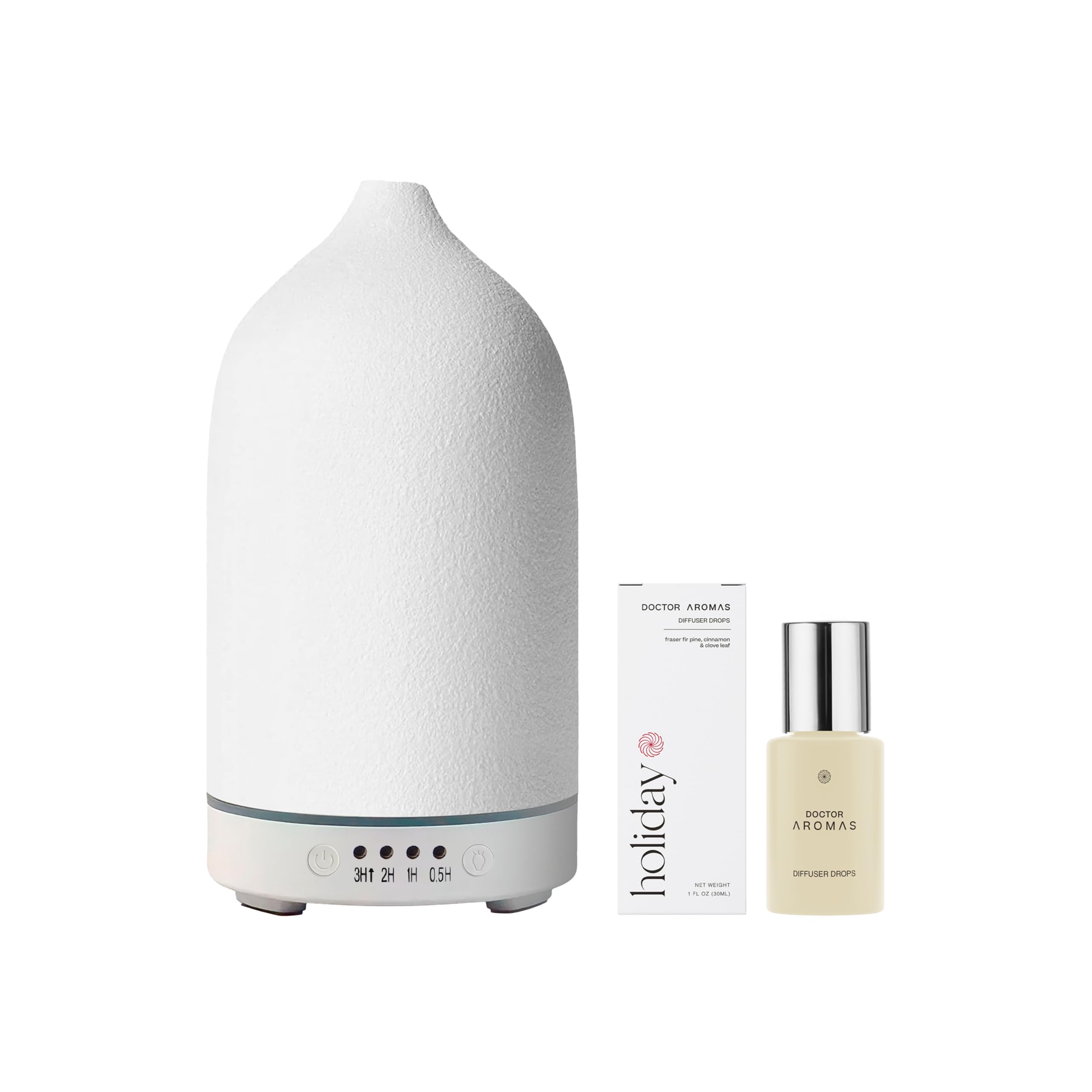 Doctor Aromas Ultrasonic Aromatherapy Essential Oil Diffuser with Lava Stones - Super Quiet, Waterless Auto-Off Function - Includes 1oz Fragrance Oil (Lavender/Eucalyptus/Peppermint) - Perfect for Home, Office, Yoga Studio & Bedroom Relaxation - Holiday Gift Idea