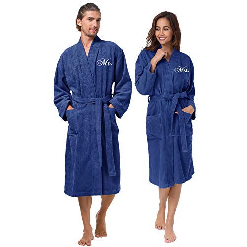 Navy Robe - White Mr./Mrs. Monogram
