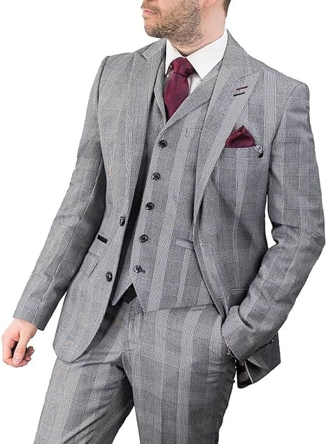 Cavani Flint Grey Check Tweed 3 Piece Suit for Men | Premium Wool Blend Business Suit | Perfect for Weddings, Office & Formal Events