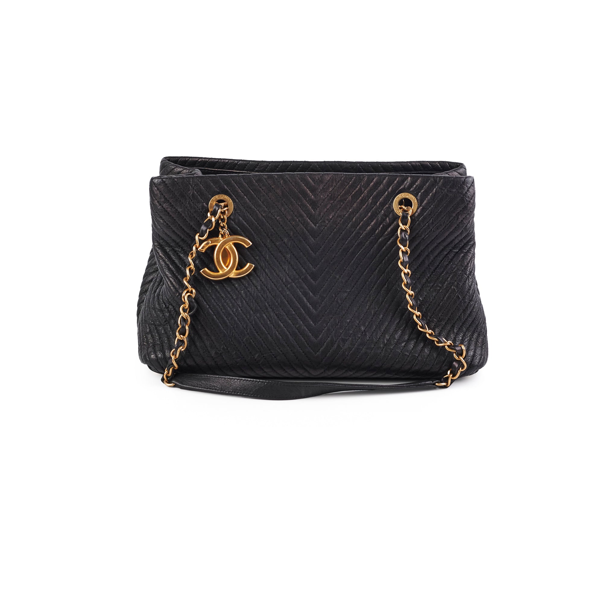 Chanel Chevron Quilted Leather Tote Bag for Women - Black Luxury Handbag for Work, Travel & Everyday Use