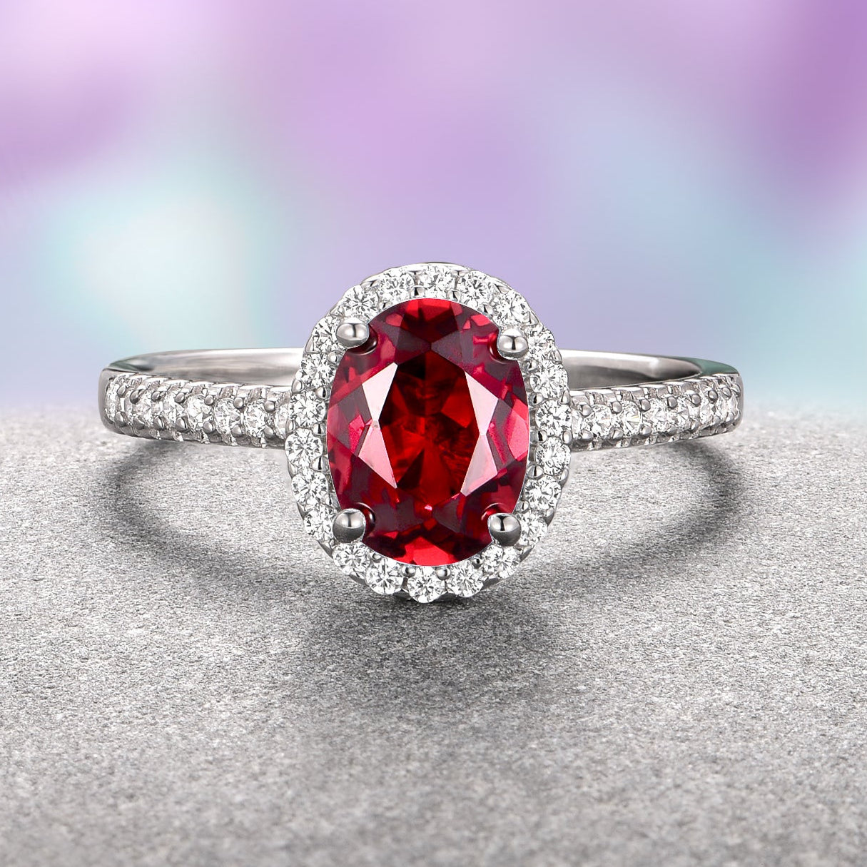 Natural Garnet Ring for Women - Sterling Silver 925, Elegant Birthstone Jewelry Gift for Anniversary, Valentine's Day & Special Occasions