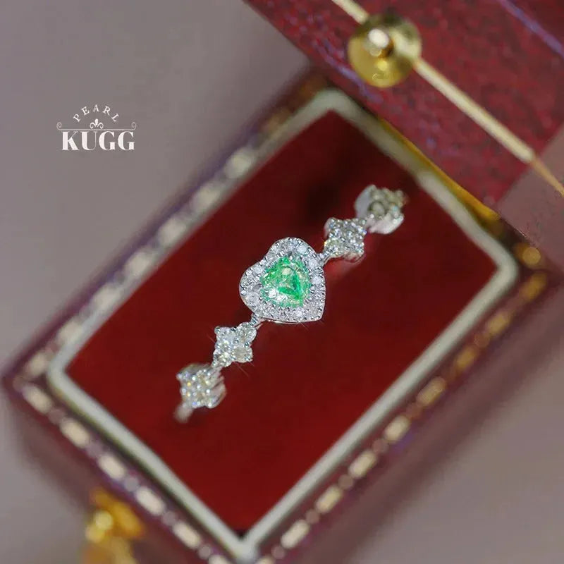 18K White Gold Heart Shaped 0.35 Carat Natural Green Diamond Engagement Ring for Women - Romantic Wedding Jewelry, Anniversary Gift, Proposal Ring for Her