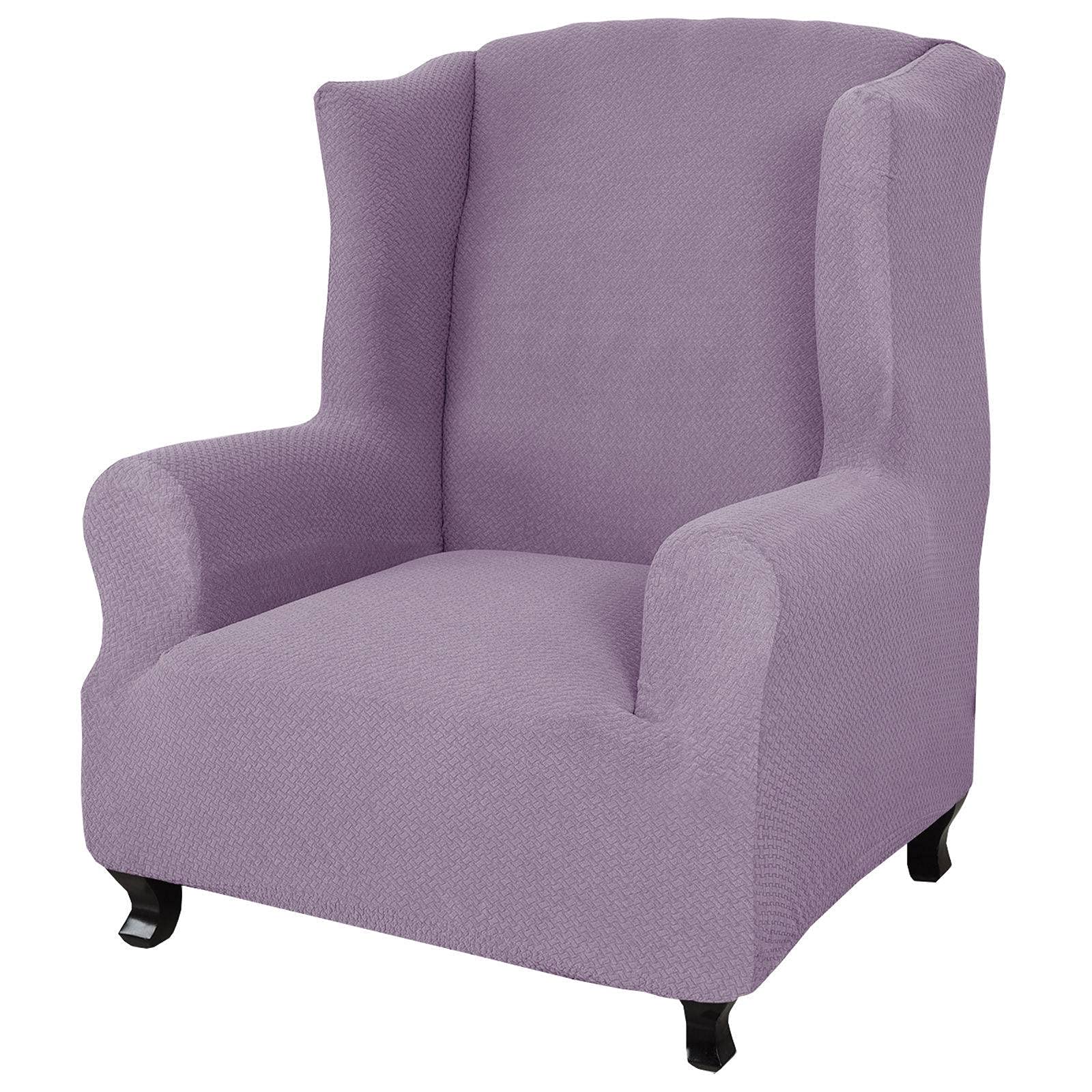 1 Piece Stretch Wing Chair Slipcover - Jacquard Wingback Chair Cover, Non-Slip Elastic Armchair Slipcover, Washable Furniture Protector (Light Purple) - Perfect for Living Room, Bedroom & Office Decor