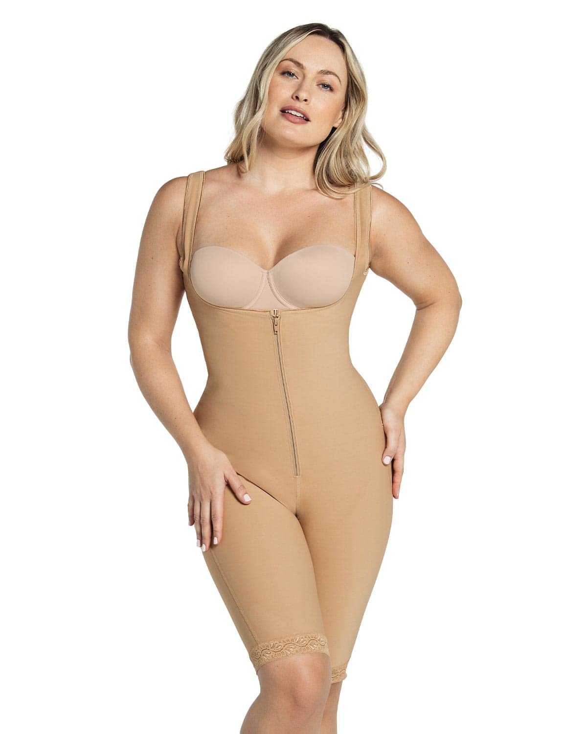 Leonisa Women's Seamless Braless Shapewear with Thigh Slimmer - High Compression Bodysuit for Tummy Control & Body Shaping | Perfect for Dresses, Jeans & Special Occasions