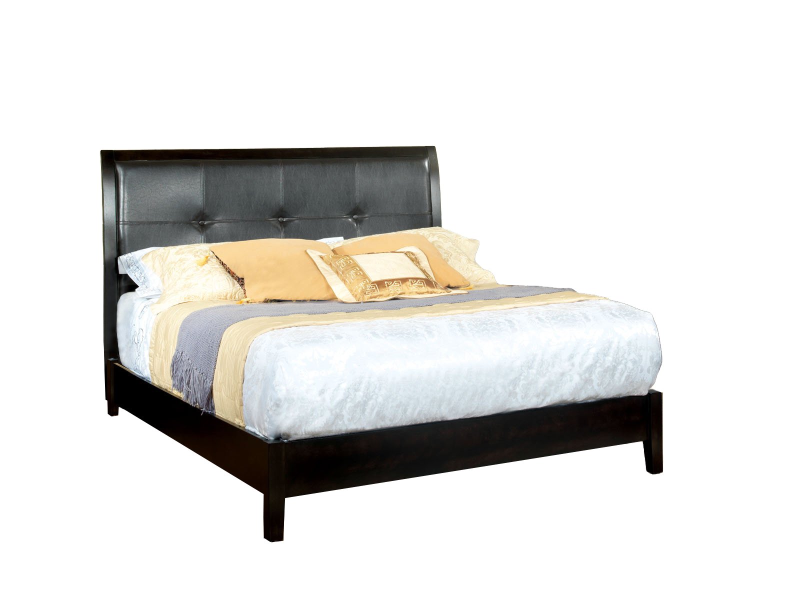 Furniture of America Sutherlin Full Size Leatherette Platform Bed with Espresso Finish - Modern Bedroom Furniture for Small Spaces & Guest Rooms