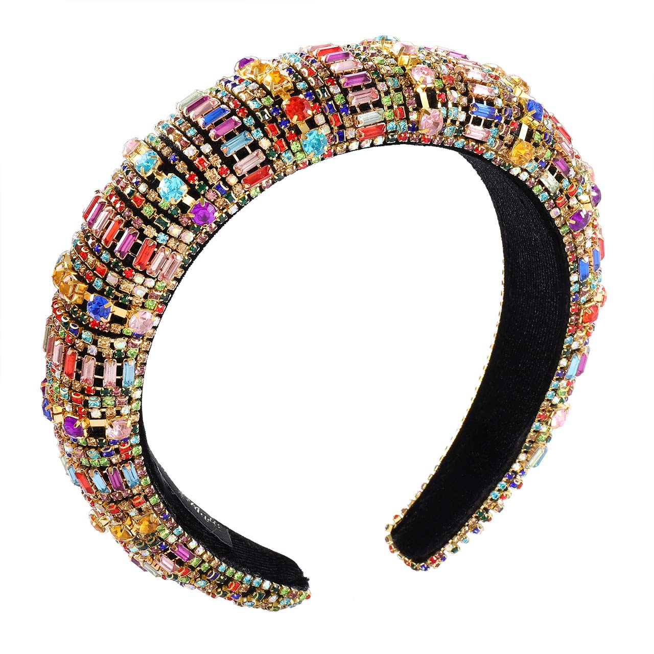 Sparkling Rhinestone Headbands for Women - Elegant Crystal Beaded Hair Accessories with Velvet Padding | Perfect for Weddings, Parties & Special Occasions | Baroque Style Bedazzled Hair Hoop (Bar Rhinestone Design)