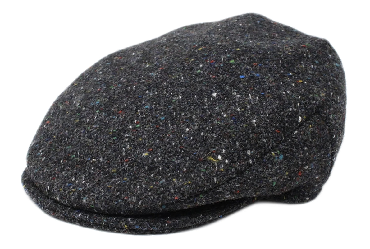 Hanna Hats Dark Charcoal Donegal Tweed Flat Cap | Classic Irish Wool Hat for Men | Perfect for Outdoor Activities, Casual Wear & Golf