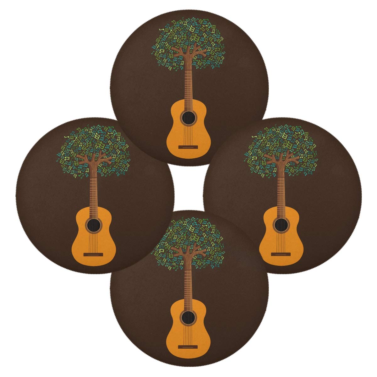 Elegant Tree Musical Note Guitar Placemats - 15.4 Inch Round Holiday Dining Table Mats for Christmas Decor, Kitchen & Home Decoration - Perfect for Dinner Parties, Family Gatherings & Festive Celebrations