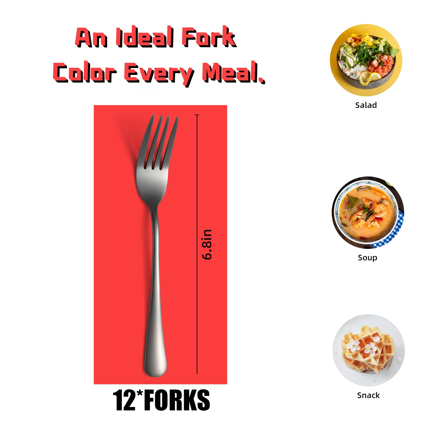 12-Piece Black Stainless Steel Silverware Forks Set - Durable Kitchen Cutlery for Restaurant, Home & Apartment | Perfect for Dining, Parties, and Everyday Use