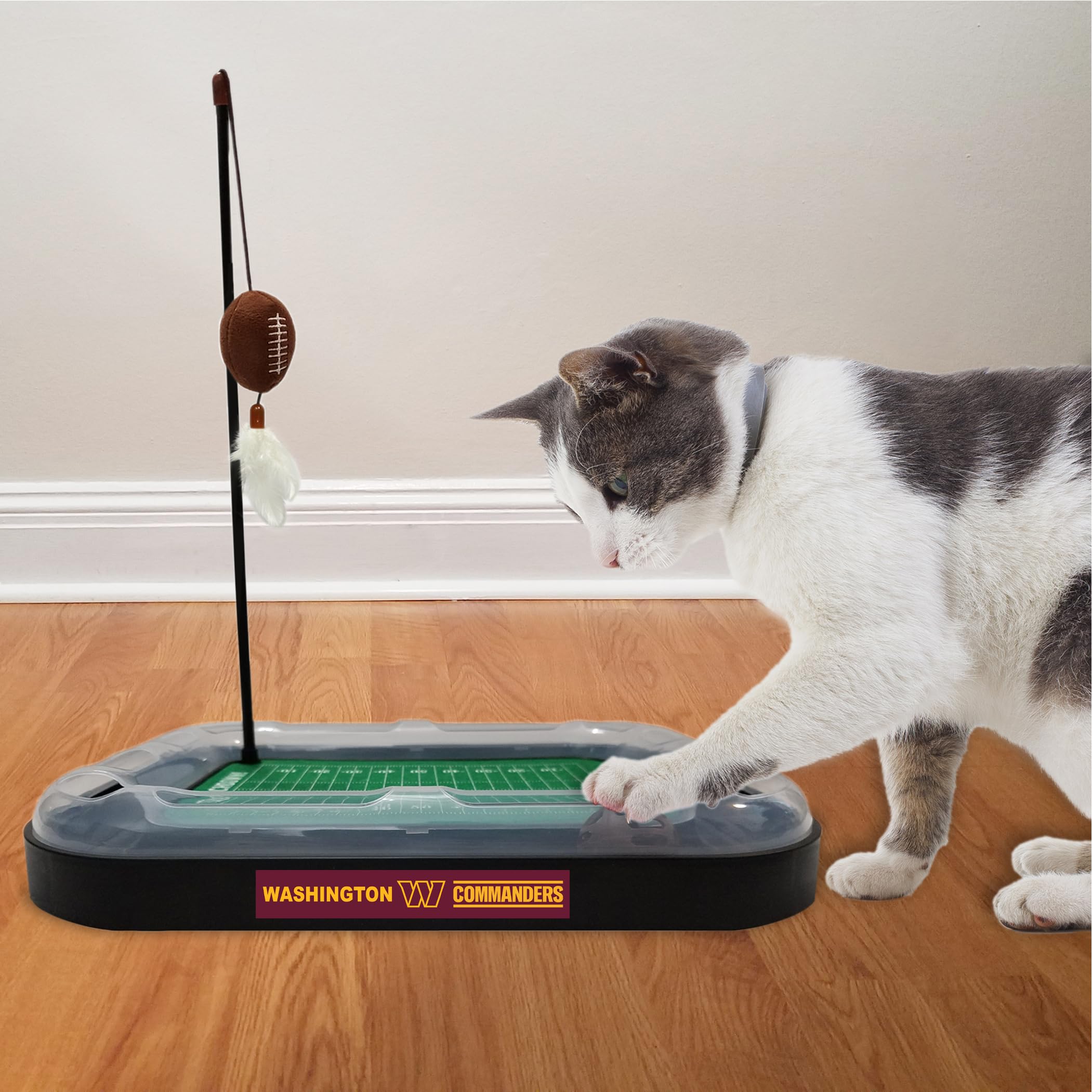 Washington Commanders NFL Cat Scratcher Toy - 6-in-1 Interactive Kitty Play Set with Football Field Board, Catnip Plush Ball, Feather Toy & Jingle Bells - Perfect for Playtime, Training & Entertaining Your Cat at Home
