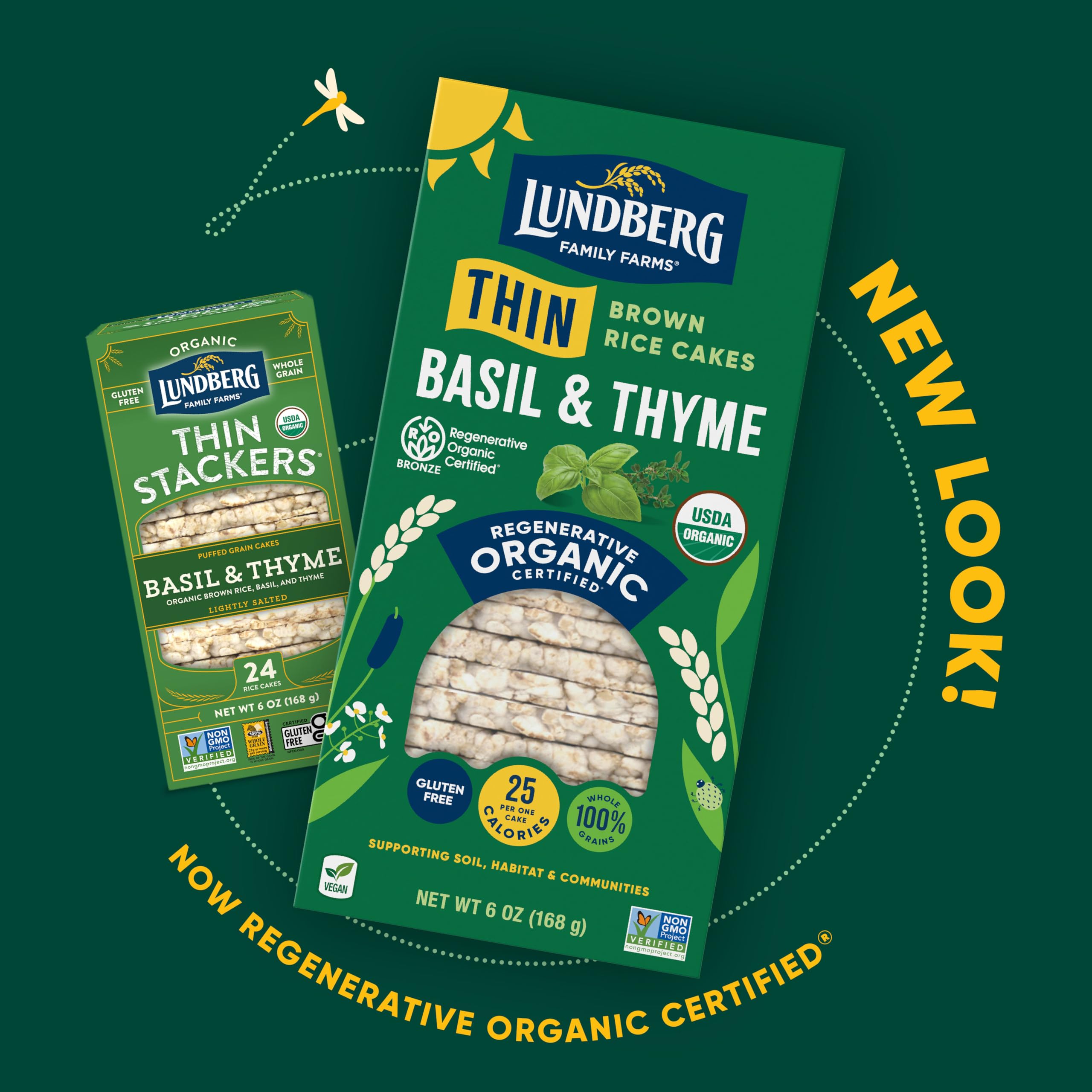 Lundberg Thin Brown Rice Cakes - Basil & Thyme Flavor, 6-Pack (6 Oz Each) | Regenerative Organic Certified, Vegan & Gluten-Free Healthy Snacks | Perfect for On-the-Go, Weight Loss & Keto Diets